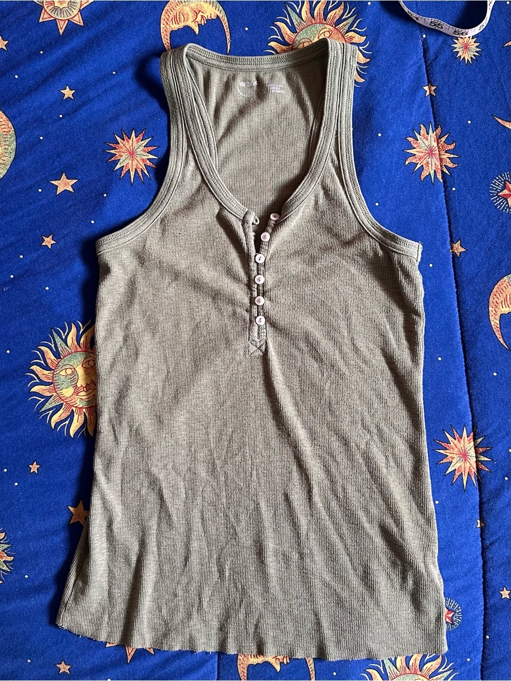 Aerie Olive Ribbed Henley Tank Top